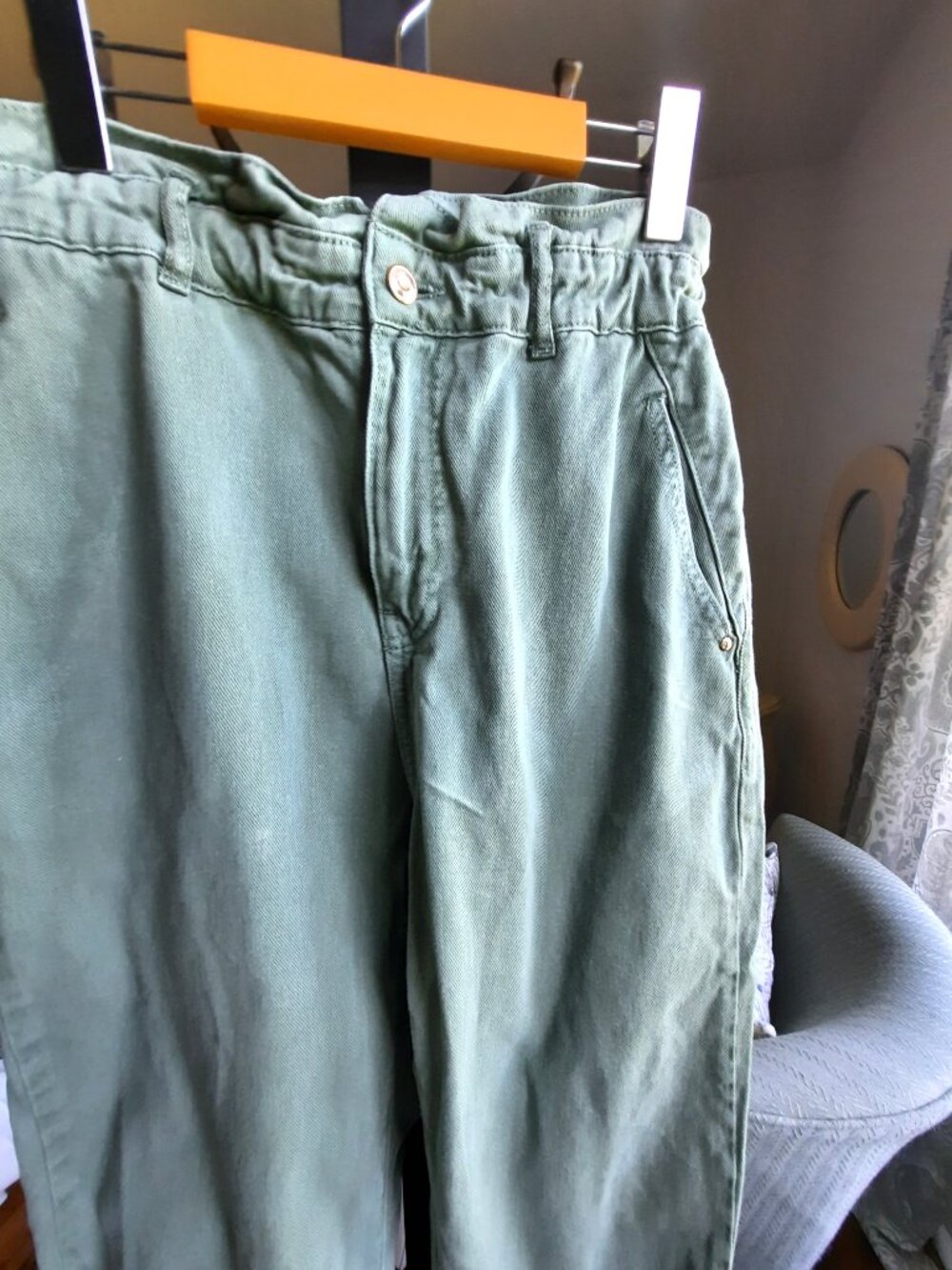 Zara Olive Green Wide-Leg Paperbag Waist Pants - Picture 3 of 8
